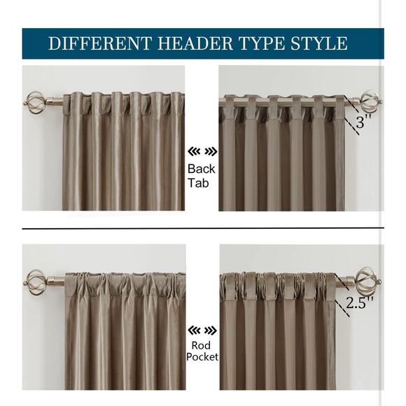 Primrose 2 Panels Velvet Blackout Curtains ,Drapes 52x96 inches Taupe New - Picture 2 of 6